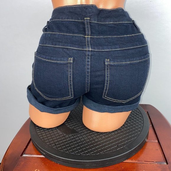 Mossimo Supply Co 4 / 27 Button Fly Zippered Cuffed Denim Dark Wash Shorts - Picture 4 of 8